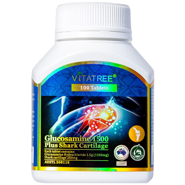 Viên uống Vitatree Glucosamine 1500 Plus Shark Cartilage hỗ trợ duy trì chức năng của khớp (100 viên)