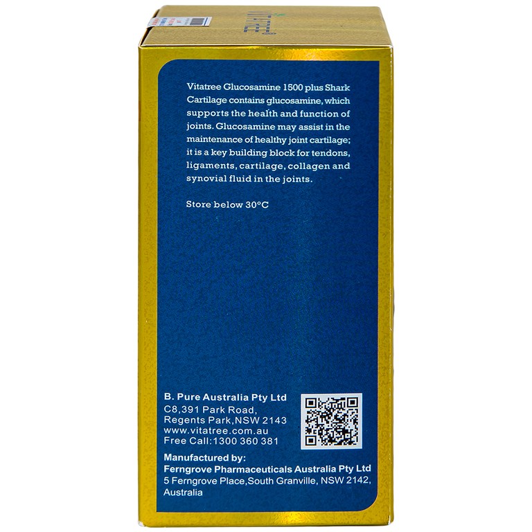 Viên uống Vitatree Glucosamine 1500 Plus Shark Cartilage hỗ trợ duy trì chức năng của khớp (100 viên)