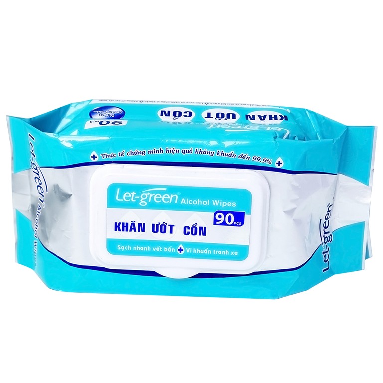 Khăn ướt cồn Let-Green làm sạch, kháng khuẩn và giữ vệ sinh (90 miếng)