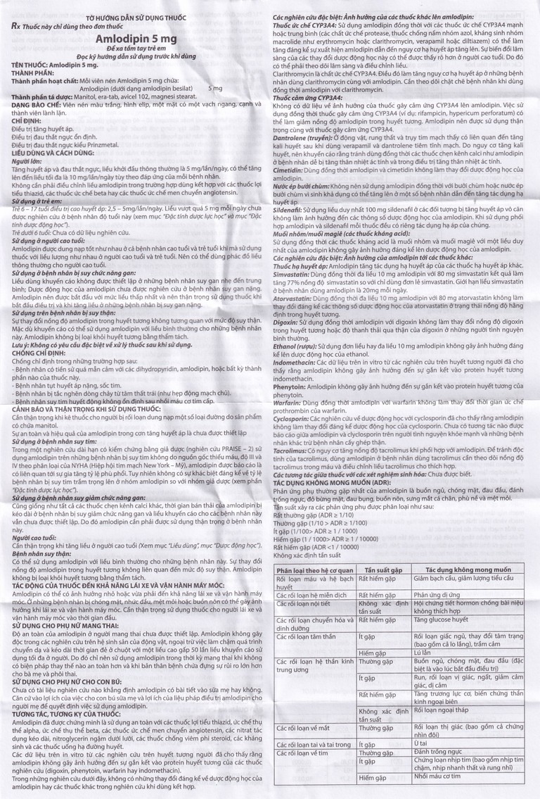 Thuốc Amlodipin 5mg Trường Thọ điều trị tăng huyết áp, đau thắt ngực (3 vỉ x 10 viên)