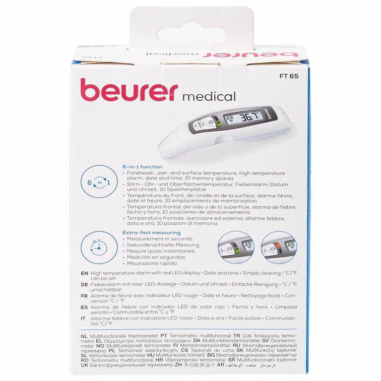 Nhiệt kế điện tử Beurer Medical FT65 hỗ trợ đo ở các vị trí tai, trán, cơ thể (1 chiếc)