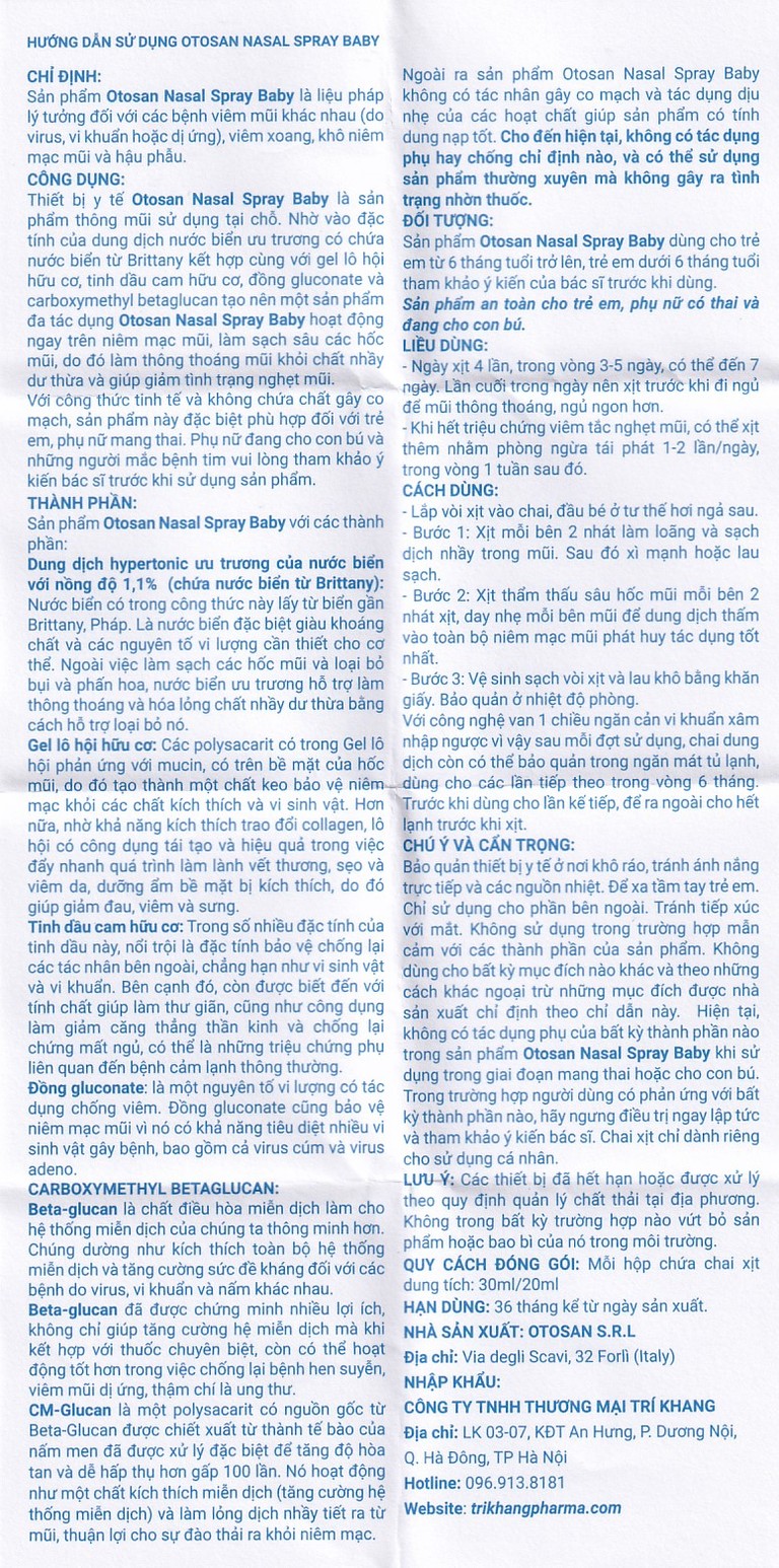 Xịt mũi trẻ em Otosan Nasal Spray Baby làm sạch sâu các hốc mũi, thông thoáng mũi (30ml)