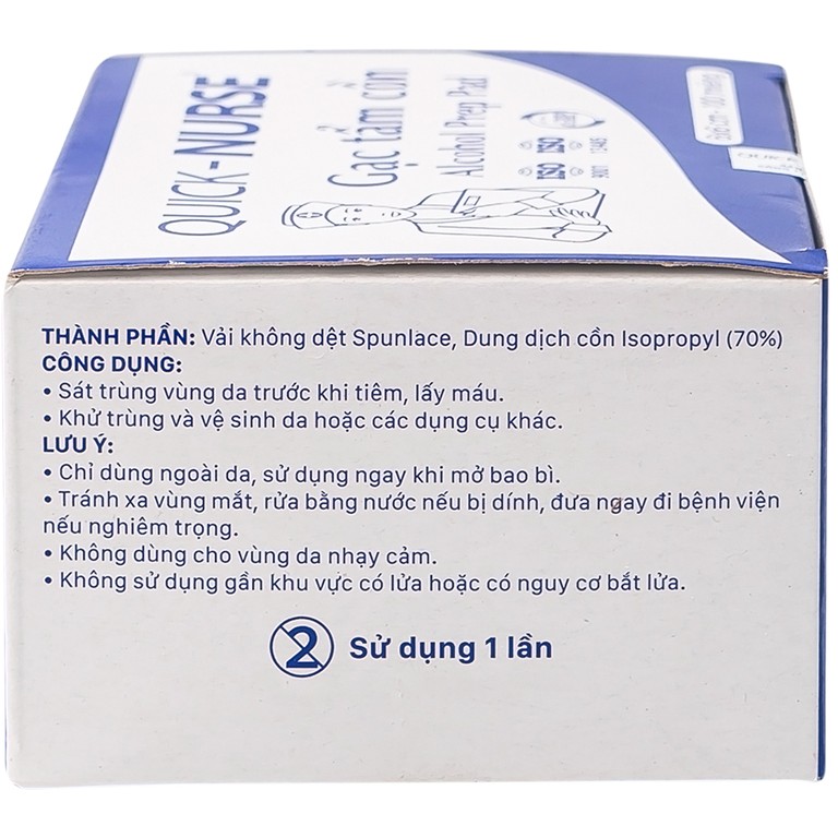 Gạc tẩm cồn 6cm x 6cm Quick - Nurse sát trùng da, khử trùng dụng cụ (100 miếng)