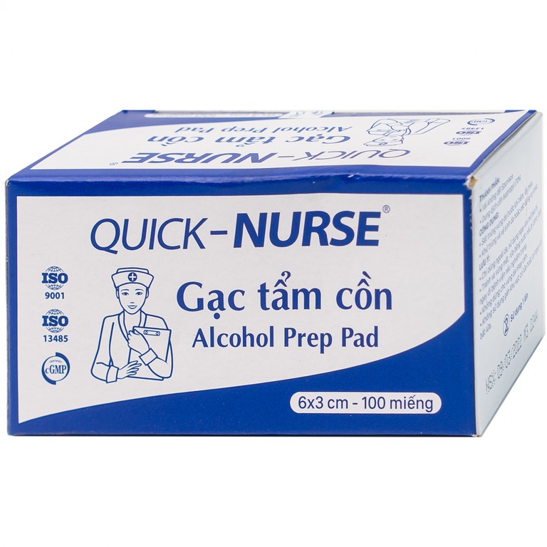 Gạc tẩm cồn 6cm x 3cm Quick - Nurse làm sạch da và chống lại vi khuẩn (100 miếng)