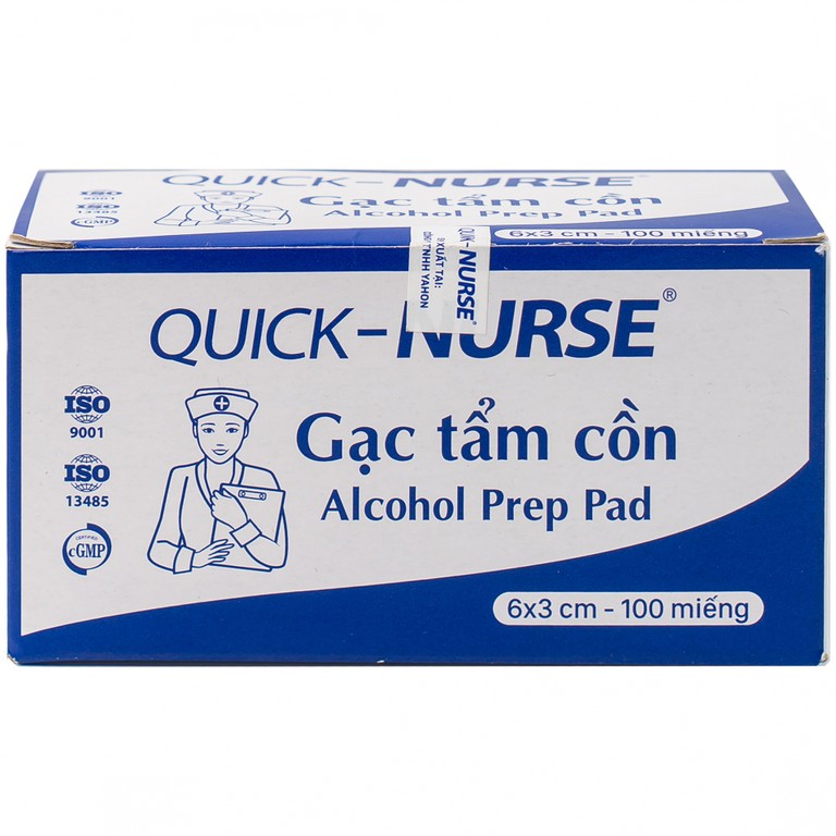 Gạc tẩm cồn 6cm x 3cm Quick - Nurse làm sạch da và chống lại vi khuẩn (100 miếng)