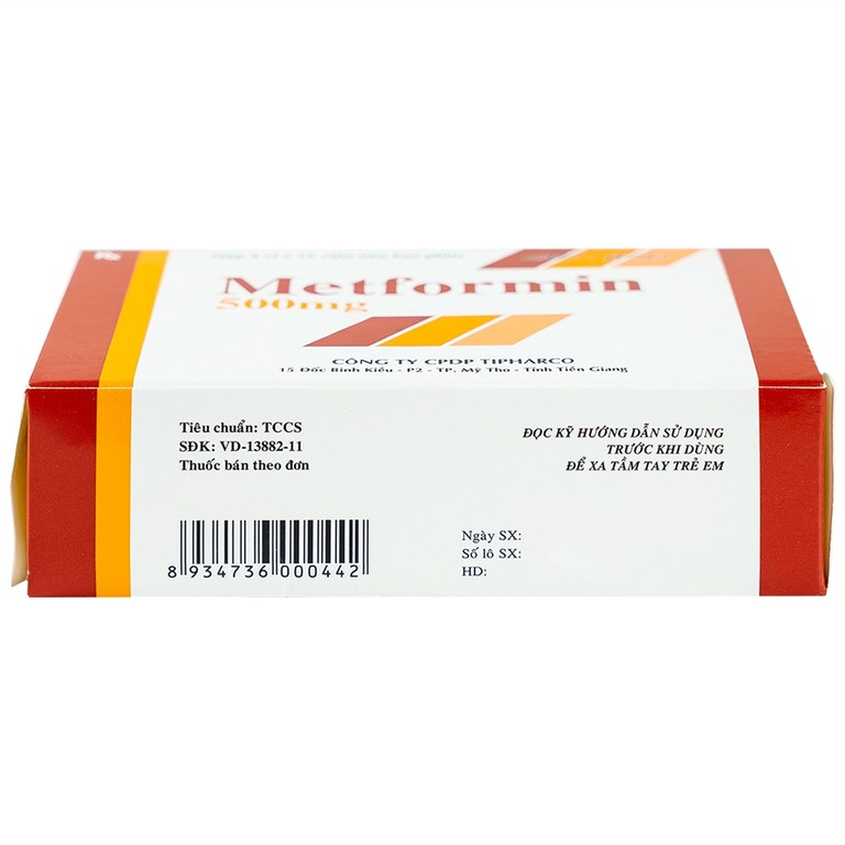 Viên nén Metformin 500mg Tipharco điều trị đái tháo đường típ 2 (4 vỉ x 15 viên)