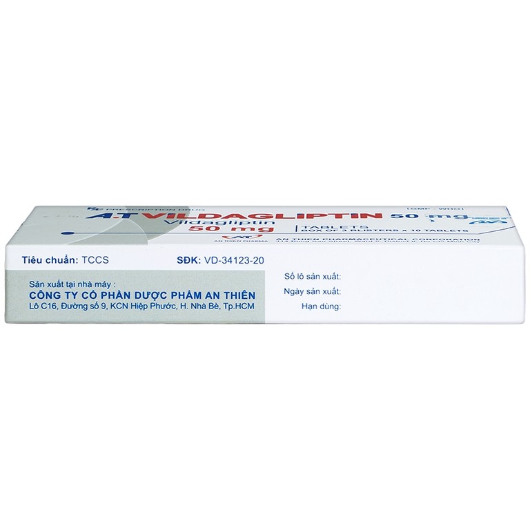 Thuốc A.T Vildagliptin 50mg An Thiên điều trị đái tháo đường típ 2 (3 vỉ x 10 viên)