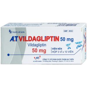 Thuốc A.T Vildagliptin 50mg An Thiên điều trị đái tháo đường típ 2 (3 vỉ x 10 viên)