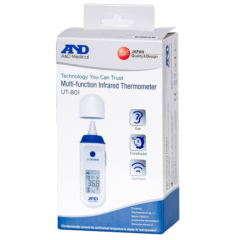 Nhiệt kế hồng ngoại đo tai, trán AND A&D Medical UT-801 đo nhanh, chính xác chỉ sau 1 giây