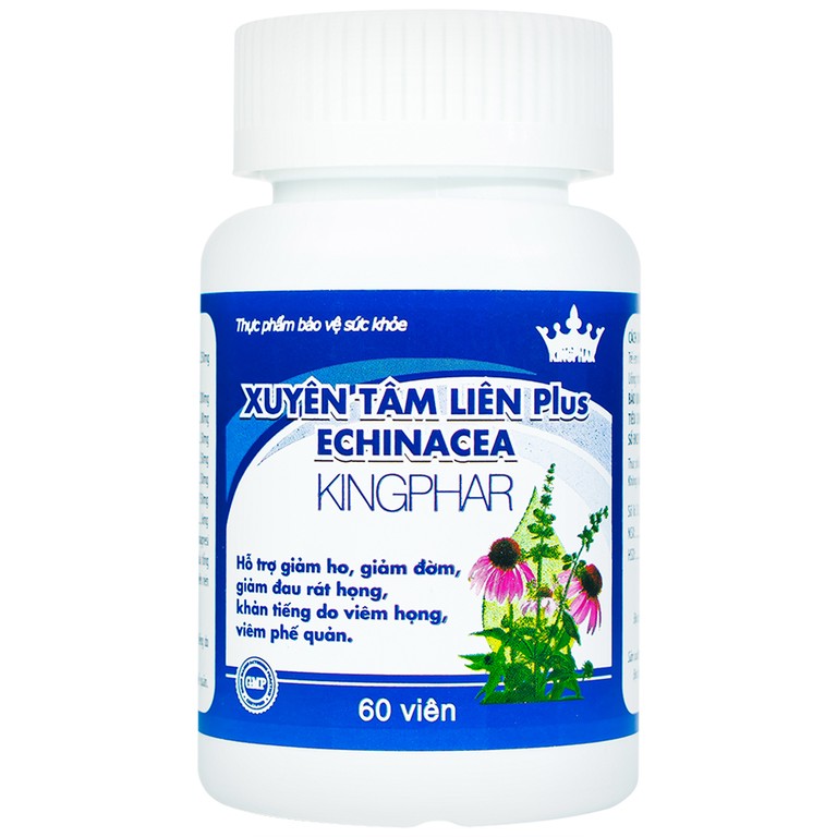 Viên nén Xuyên Tâm Liên Plus Echinacea Kingphar hỗ trợ giảm ho, giảm đờm, giảm đau rát họng (60 viên)