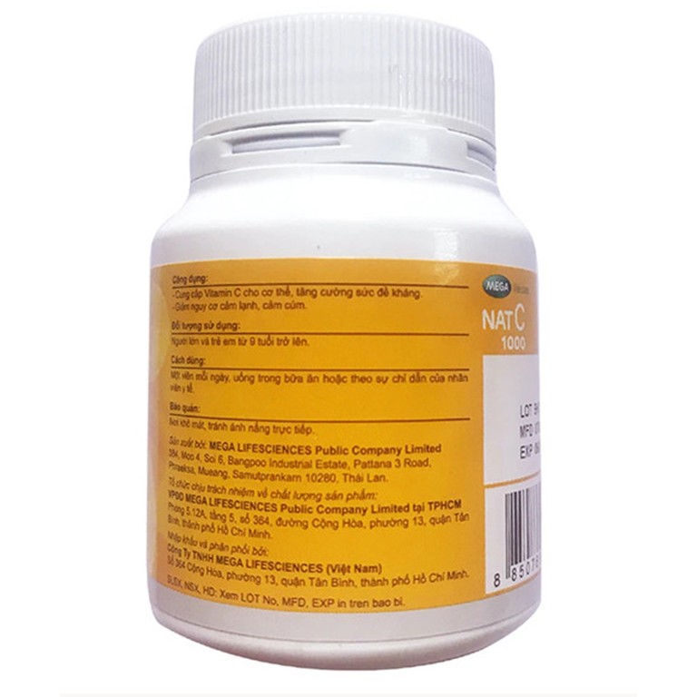 Viên uống Nat C 1000 cung cấp vitamin C cho cơ thể, tăng cường sức đề kháng (60 viên)