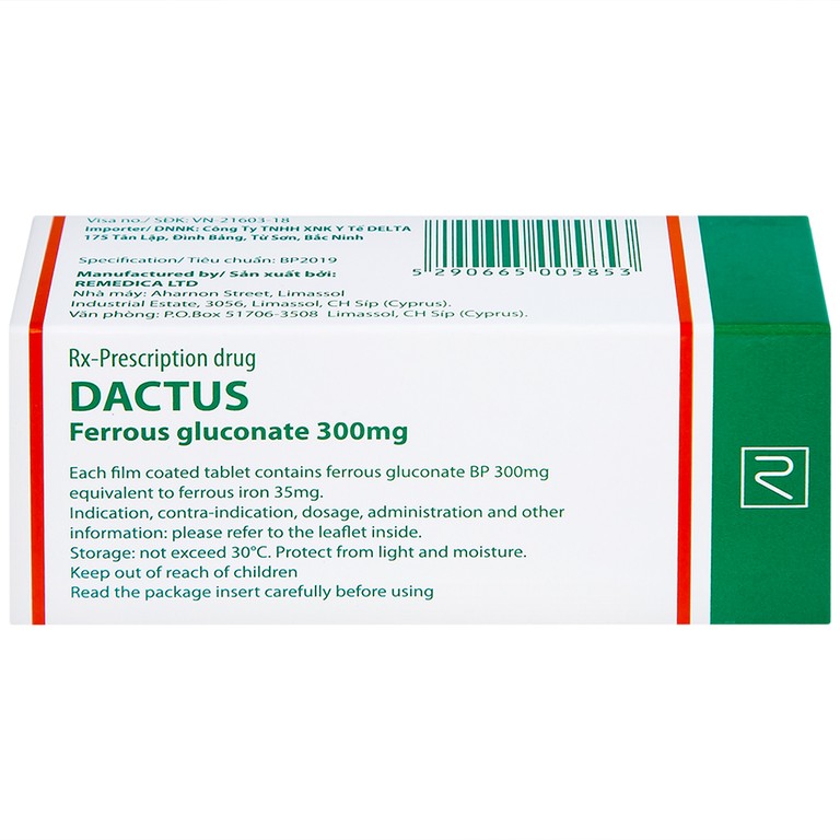Thuốc Dactus 300mg Remedica dự phòng và điều trị thiếu máu, thiếu sắt (50 viên)