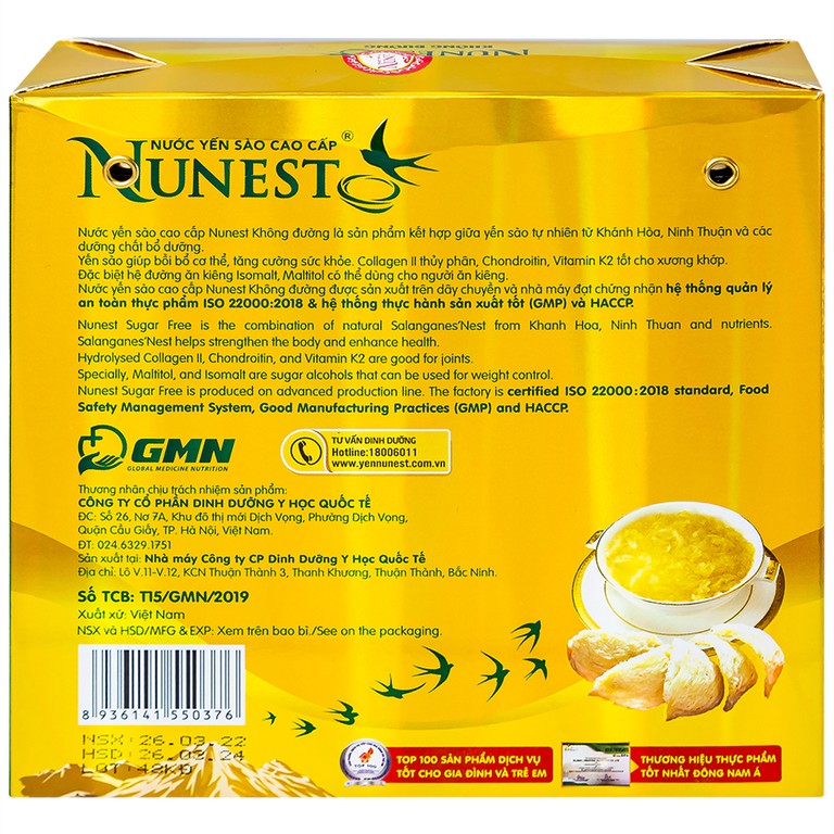Nước Yến Cao Cấp Nunest Không Đường (6 hũ x 70ml)