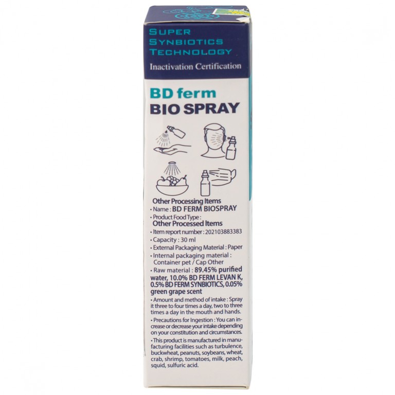 Men vi sinh kháng khuẩn dạng xịt BDFerm Bio - Spray 30ml ngăn ngừa các bệnh hô hấp
