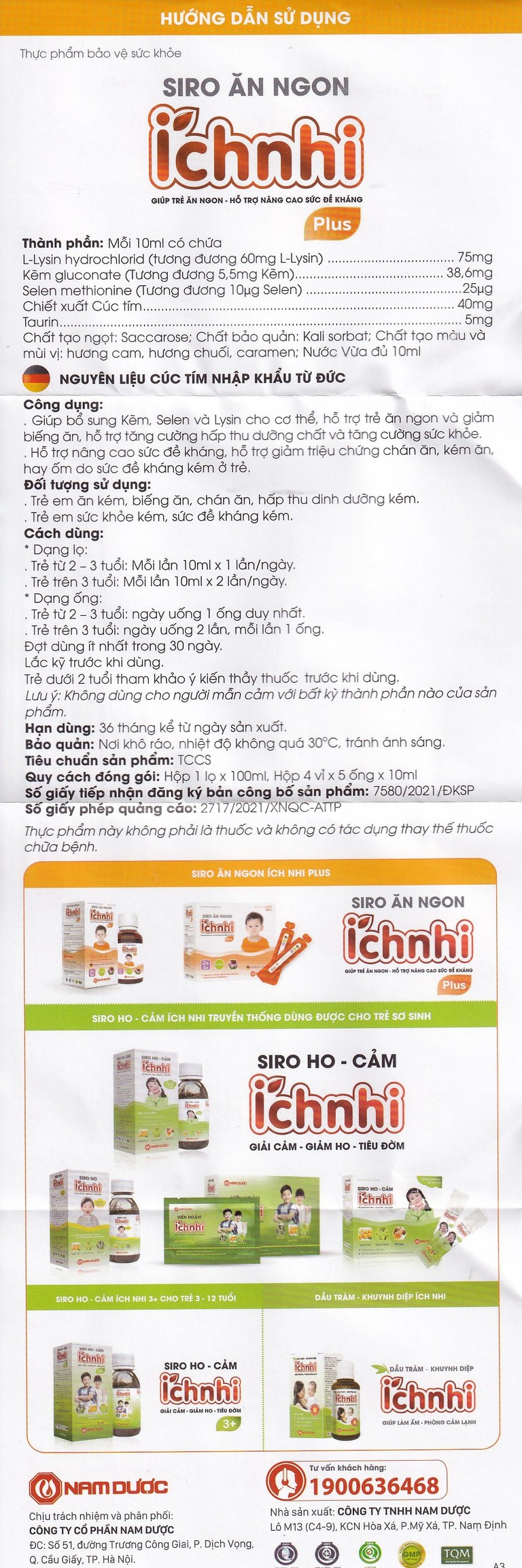 Siro Ích Nhi Plus Nam Dược bổ sung kẽm, seien và lysin giúp trẻ ăn ngon (100ml)
