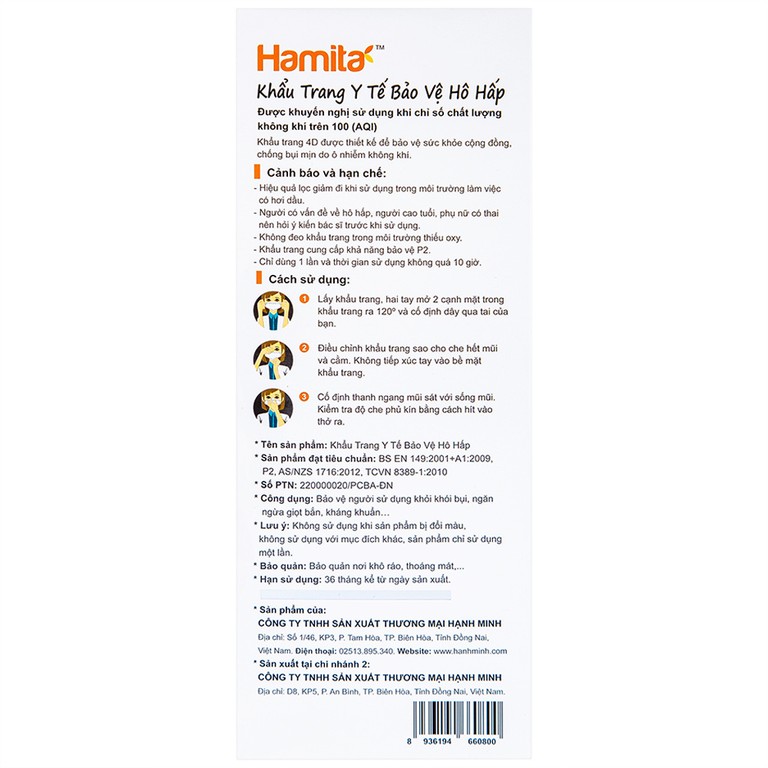 Khẩu trang y tế Hamita Advanced 4D Mask hỗ trợ ngăn khói, bụi, kháng khuẩn (5 cái)