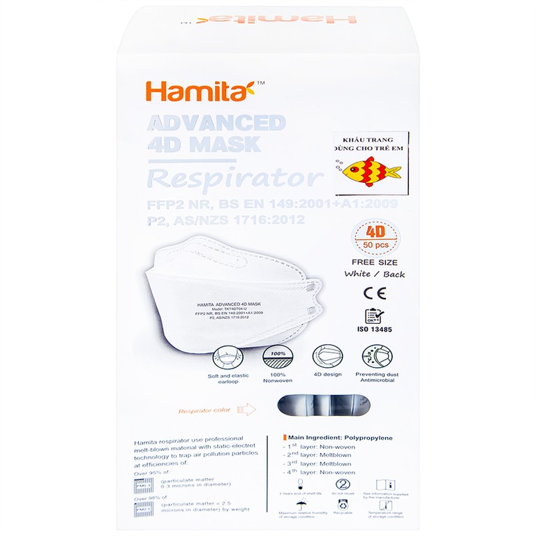 Khẩu trang y tế Hamita Advanced 4D Mask hỗ trợ ngăn khói, bụi, kháng khuẩn (5 cái)