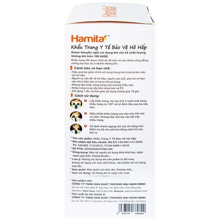 Khẩu trang y tế Hamita Advanced 4D Mask hỗ trợ ngăn khói, bụi, kháng khuẩn (5 cái)