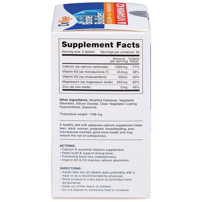 Viên uống Bone Builder Drlife bổ sung canxi và vitamin cho xương (60 viên)