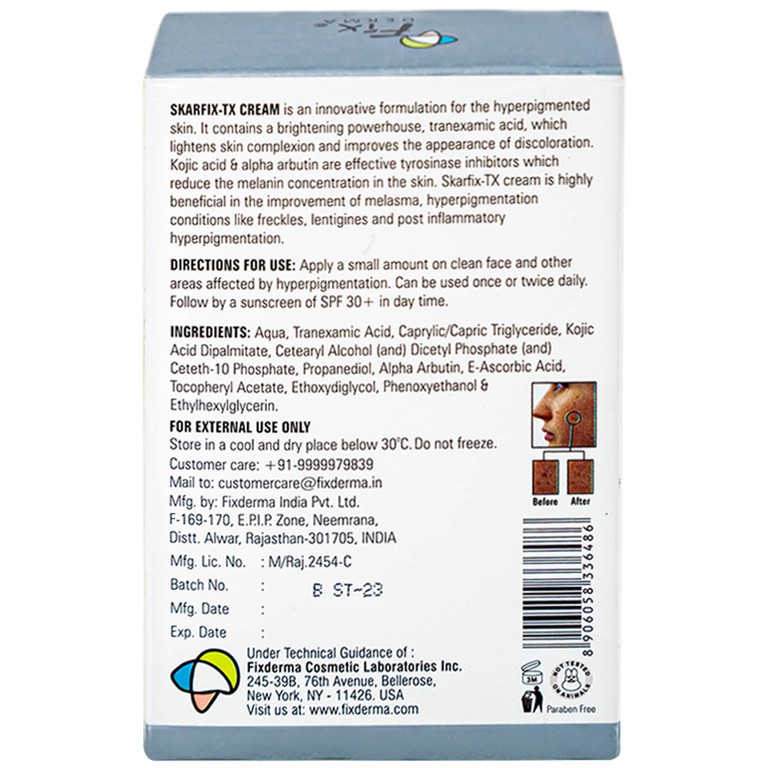 Kem bôi Fixderma Skarfix TX Cream giúp giảm nám, tàn nhang, vết thâm sau mụn (30g)