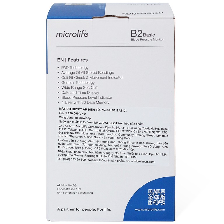 Máy đo huyết áp bắp tay Microlife B2 Basic thế hệ mới cho độ chính xác cao, dễ sử dụng