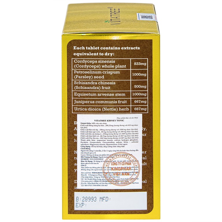 Viên uống Vitatree Kidney Tonic hỗ trợ bổ thận, tăng cường chức năng thận (100 viên)