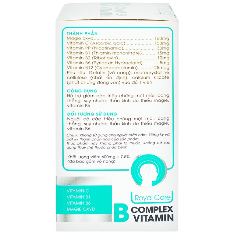 Viên uống B Complex Vitamin Royal Care hỗ trợ giảm mệt mỏi, căng thẳng (60 viên)