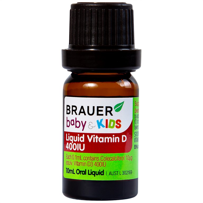 Siro Brauer Baby & Kids Liquid Vitamin D 400IU bổ sung vitamin D3, tăng cường hấp thụ canxi (10ml)