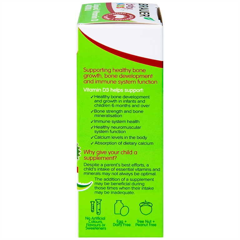 Siro Brauer Baby & Kids Liquid Vitamin D 400IU bổ sung vitamin D3, tăng cường hấp thụ canxi (10ml)