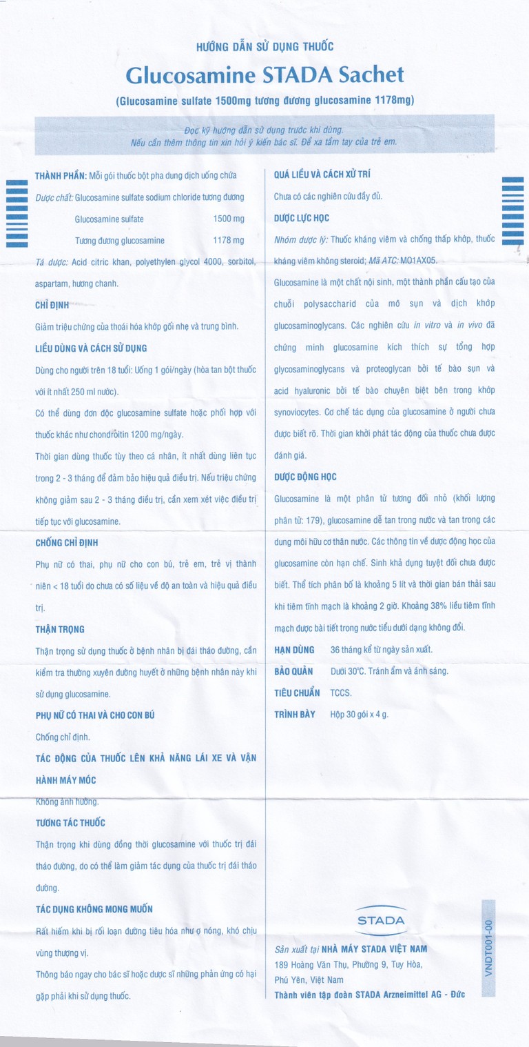 Thuốc Glucosamine Stada 1500mg hỗ trợ giảm triệu chứng của thoái hóa khớp gối (30 gói)