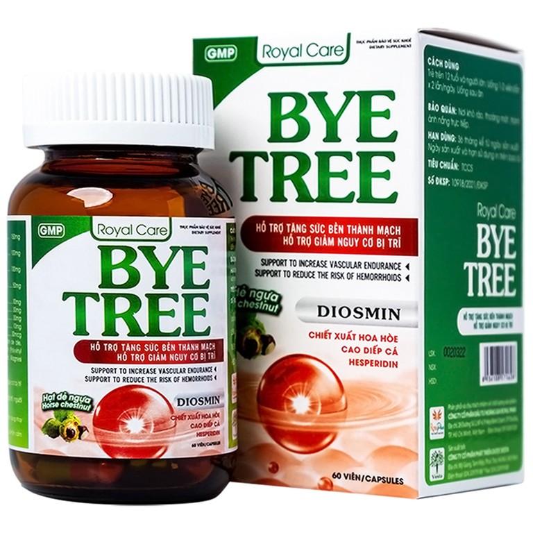 Viên uống Bye Tree Royal Care hỗ trợ tăng sức bền thành mạch, giảm nguy cơ bị trĩ (60 viên)
