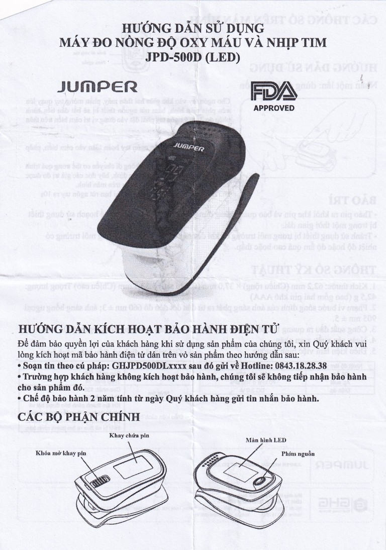 Máy đo nồng độ oxy trong máu Jumper JPD 500D Led thiết kế nhỏ gọn và sử dụng dễ dàng