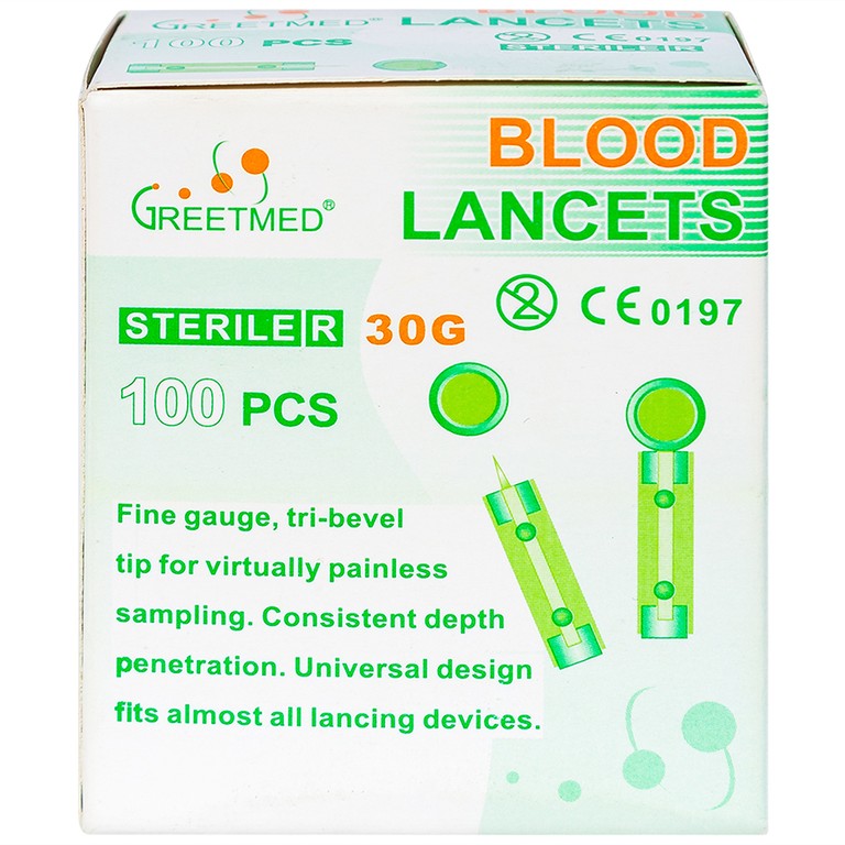 Kim lấy máu Blood Lancets Greetmed dùng cho máy đo đường huyết (100 cái)