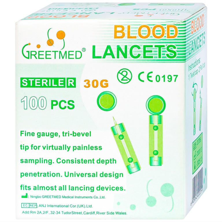 Kim lấy máu Blood Lancets Greetmed dùng cho máy đo đường huyết (100 cái)