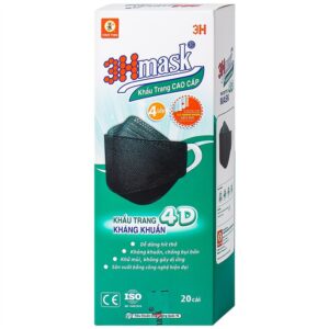 Khẩu trang y tế cao cấp 3Hmask Vĩnh Tiến 4D màu đen hỗ trợ ngăn khói, bụi, kháng khuẩn (20 cái)