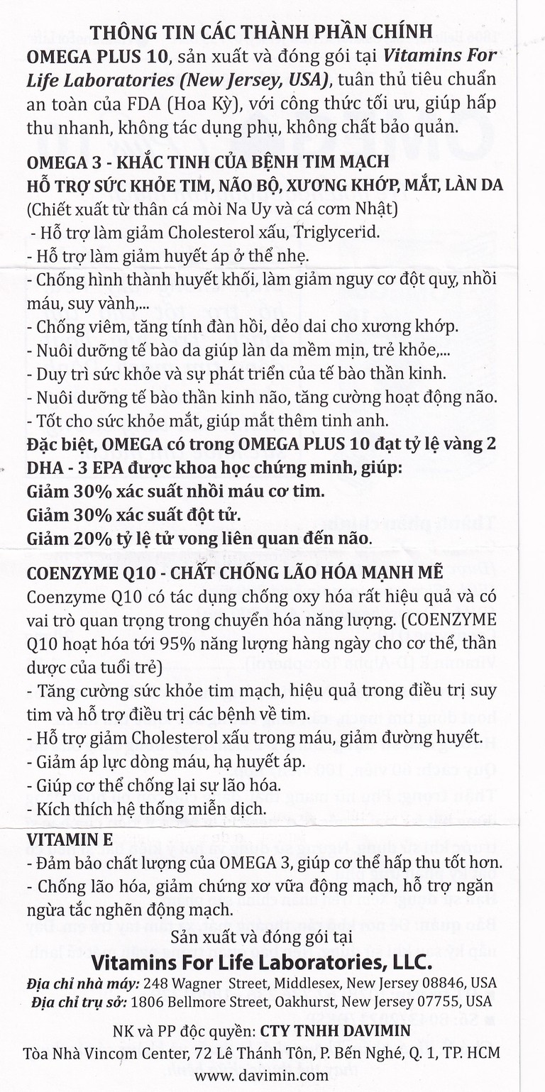 Viên uống Omega Plus 10 Vitamins For Life chống oxy hóa, hỗ trợ tốt cho tim mạch (Hộp 60 viên)