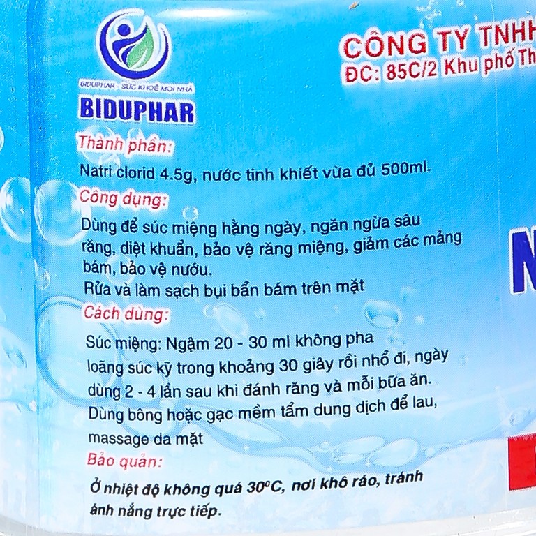 Nước muối sinh lý Biduphar Natri Clorid 0.9% dùng để súc miệng hằng ngày (20 chai)