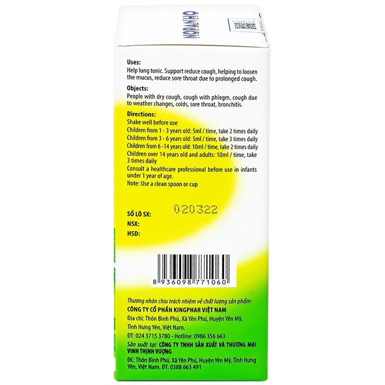 Siro Nopanho Kingphar giúp bổ phế, hạn chế ho nhiều (125ml)