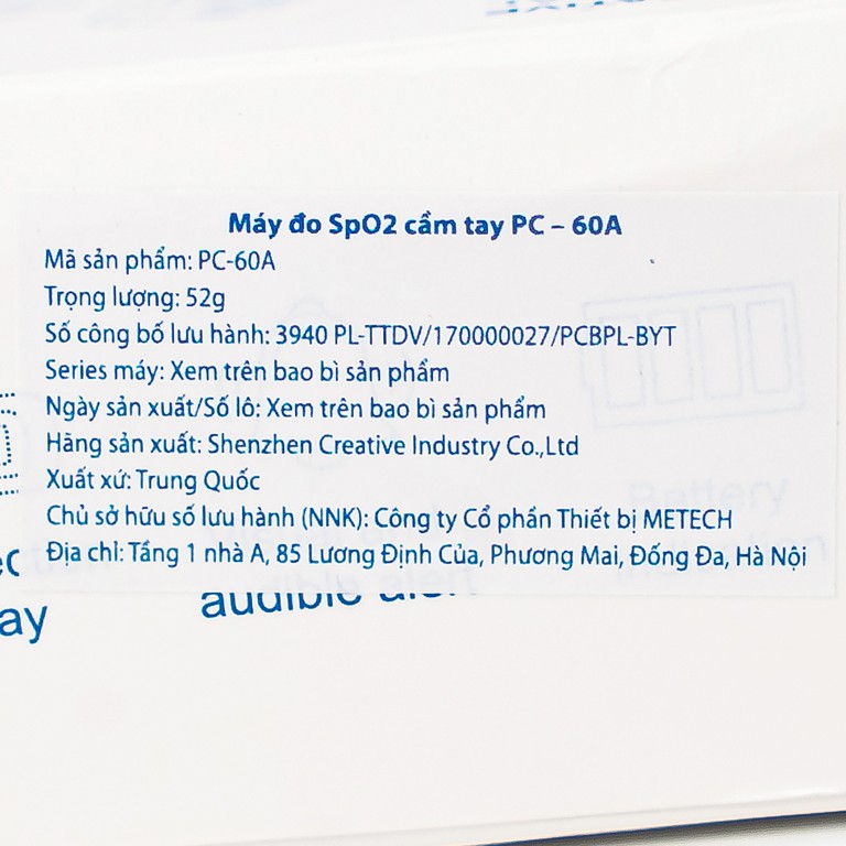 Máy đo nồng độ oxy trong máu SpO2 Metech - PC - 60A hỗ trợ đo nhanh chóng và chính xác