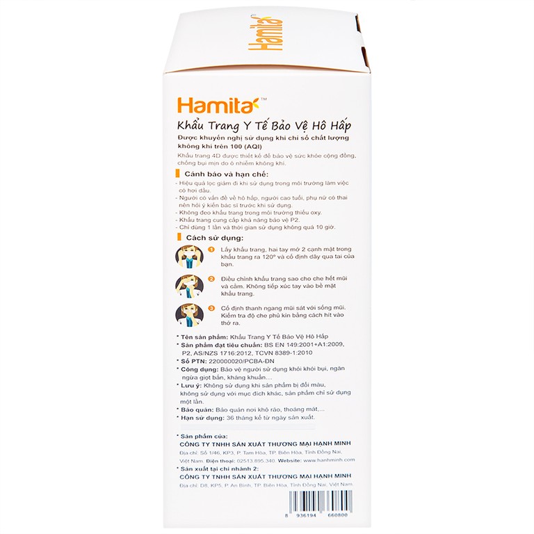 Khẩu trang y tế Hamita Advanced 4D Mask màu đen hỗ trợ ngăn khói, bụi, kháng khuẩn (5 cái)