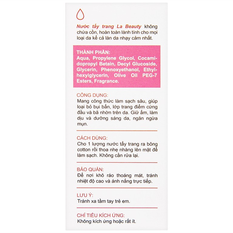 Nước tẩy trang Micellar Cleansing Water La Beauty làm sạch sâu, loại bỏ bụi bẩn (150ml)