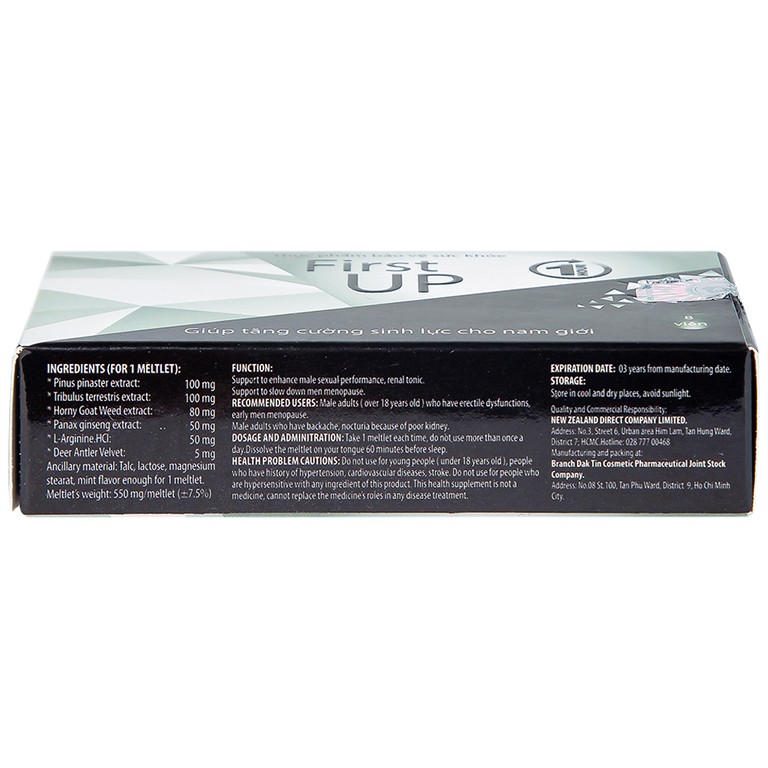 Viên ngậm First Up 1 Hour hỗ trợ tăng cường sinh lực cho nam giới (2 vỉ x 4 viên)