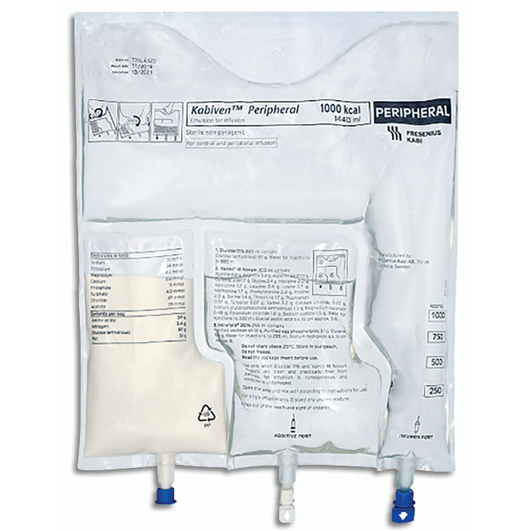 Nhũ tương truyền tĩnh mạch Kabiven Peripheral 1000kcal Fresenius Kabi gồm glucose, acid amin, intralipid (1440ml)