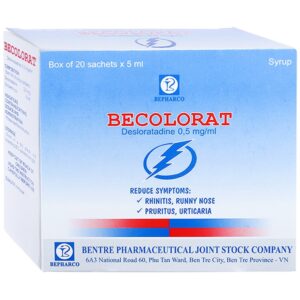 Siro Becolorat Bepharco giảm nhanh các triệu chứng viêm mũi dị ứng và mày đay (20 gói x 5ml)