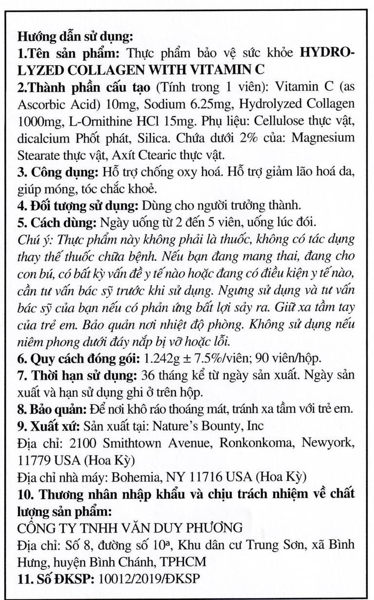 Thực phẩm bảo vệ sức khỏe Hydrolyzed Collagen With Vitamin C hỗ trợ chống oxy hoá (90 viên)