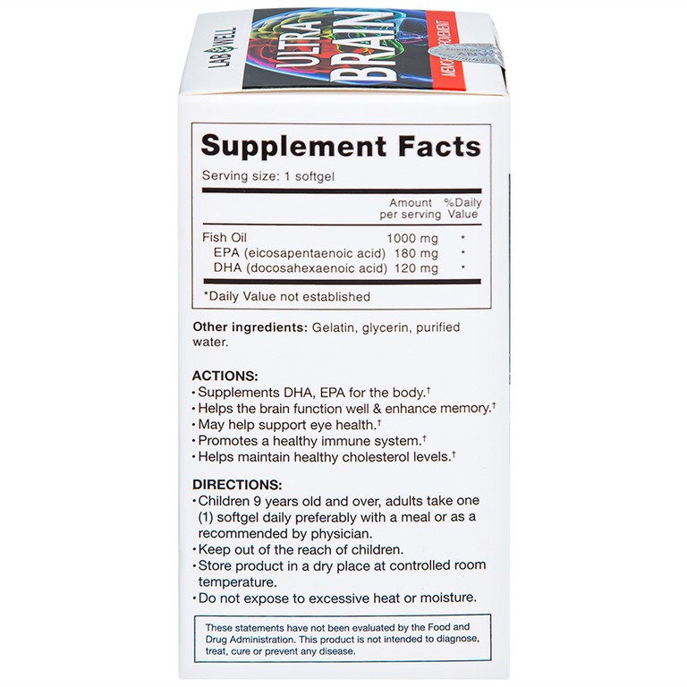 Viên uống Ultra Brain Lab Well hỗ trợ bổ sung DHA, EPA cho cơ thể (60 viên)