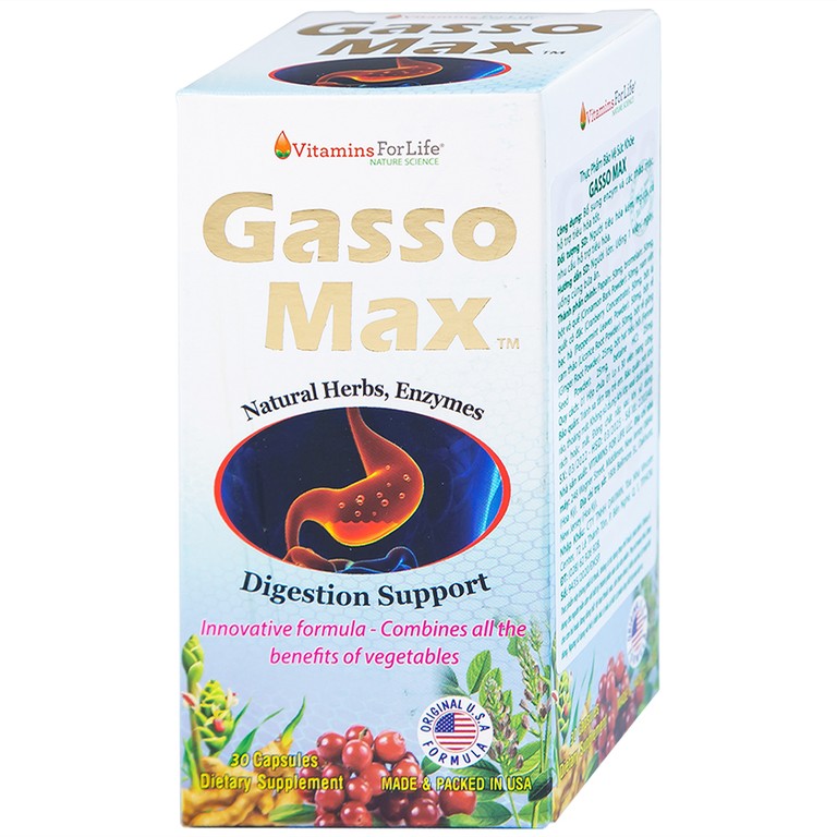 Viên uống Gasso Max Vitamins For Life bổ sung enzyme và các thảo mộc, hỗ trợ tiêu hóa tốt (30 viên)