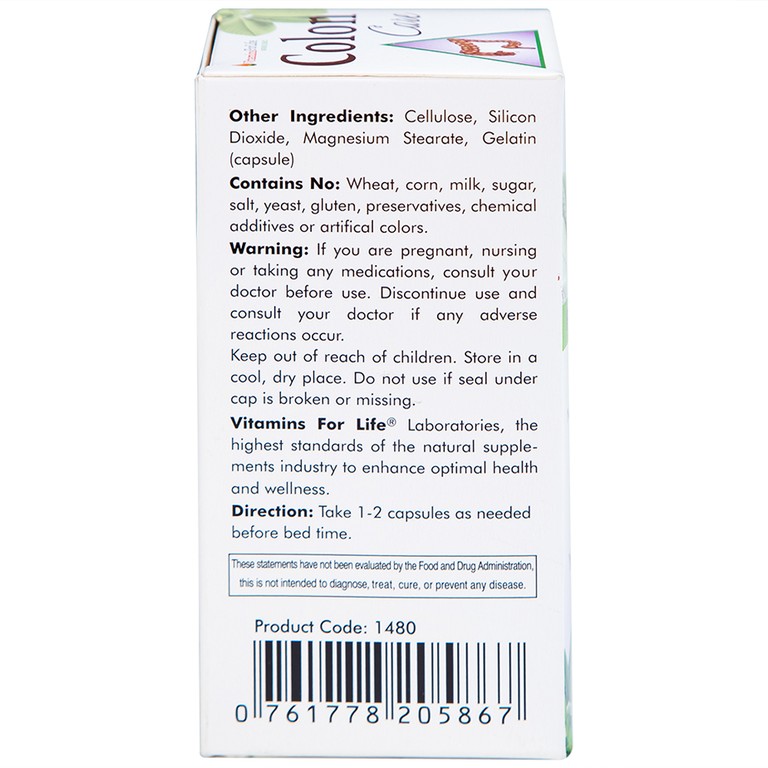 Viên uống Colon Care Vitamins For Life giúp nhuận tràng, giảm táo bón (60 viên)