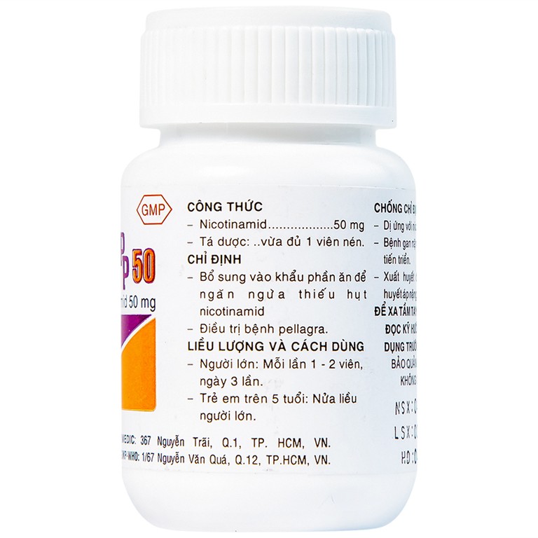 Thuốc Vitamin PP 50mg Pharmedic phòng ngừa và điều trị bệnh pellagra (60 viên)