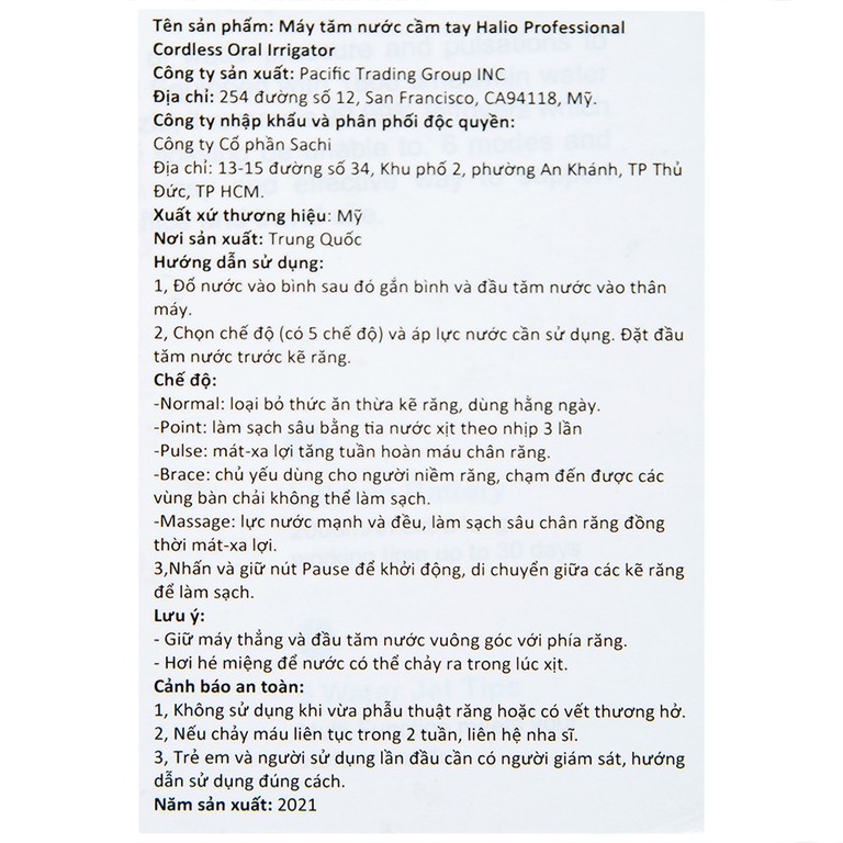 Máy tăm nước cầm tay Halio Professional Cordless Oral Irrigator loại bỏ đến 99,99% vụn thức ăn bám dính
